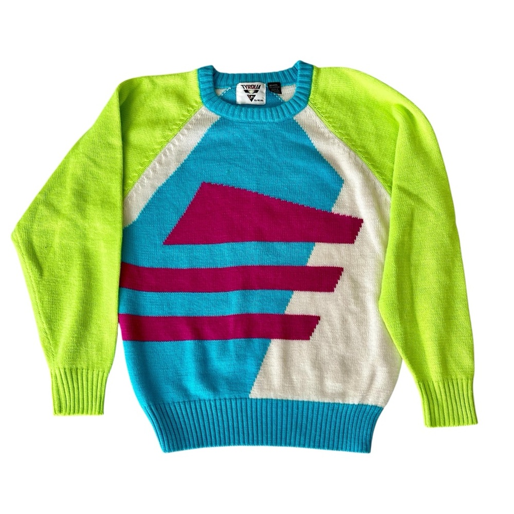 Vintage 80’s Sweater Women's MEDIUM Neon geometric Tyroila By Head Ski